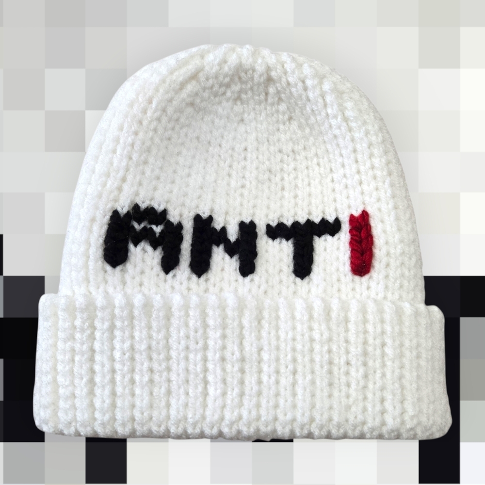 "ANTI", Knit-look 90s beanie, Handmade By Me, Hand Embroidery, Ask About Cus